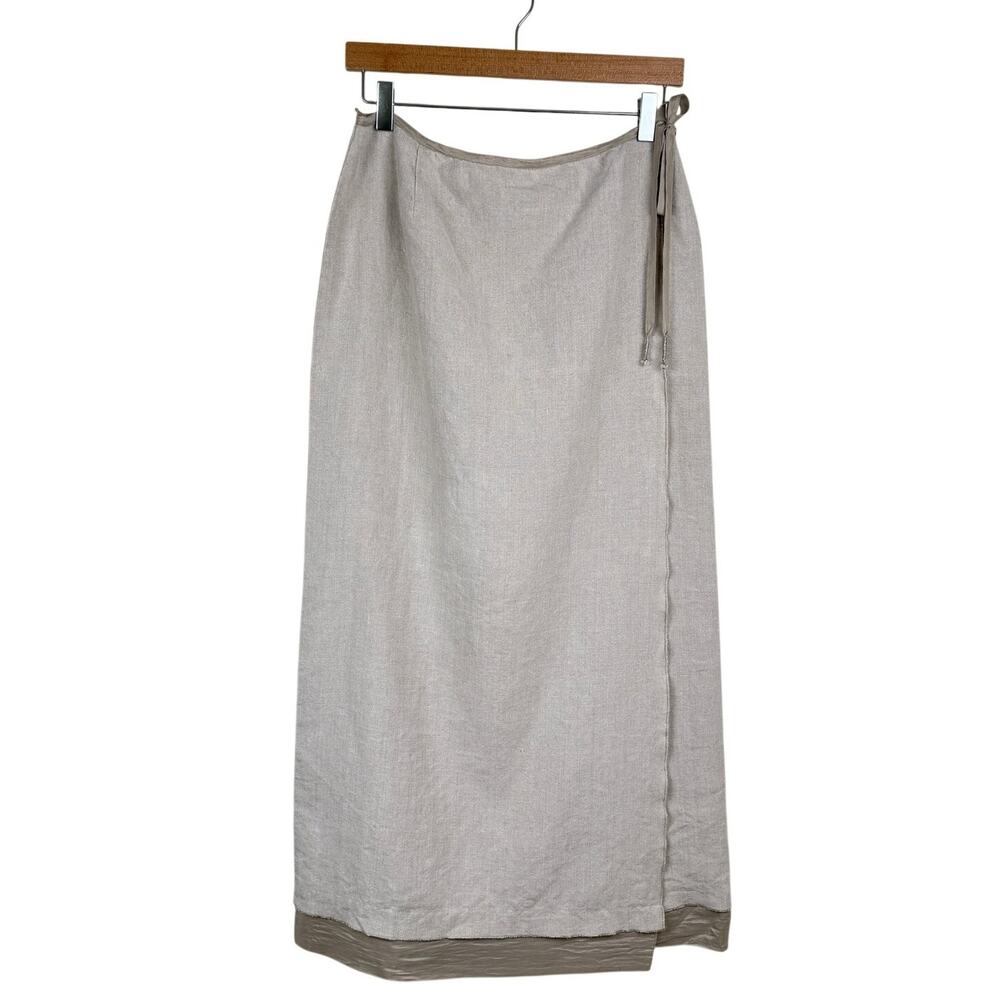 Vintage 90s Y2K Dana Buchman Intuition Linen Wrap Maxi Skirt XL Beige Minimalist